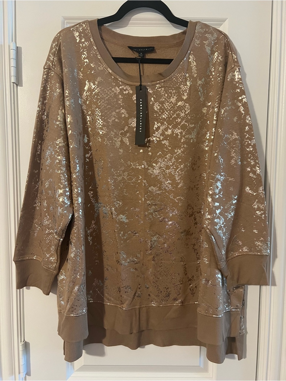 Metallic Foil-Print Taupe Sweatshirt